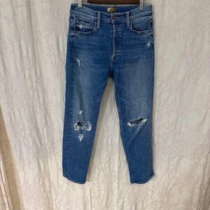 Mother Tomcat Woman’s Med Wash Button Up 5 Pocket Distressed Jean Size 28